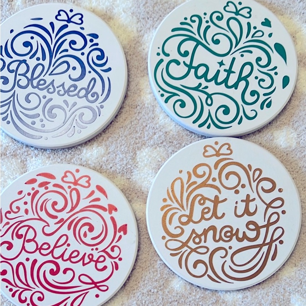 Ceramic Holiday coasters with cork on back, set of 4